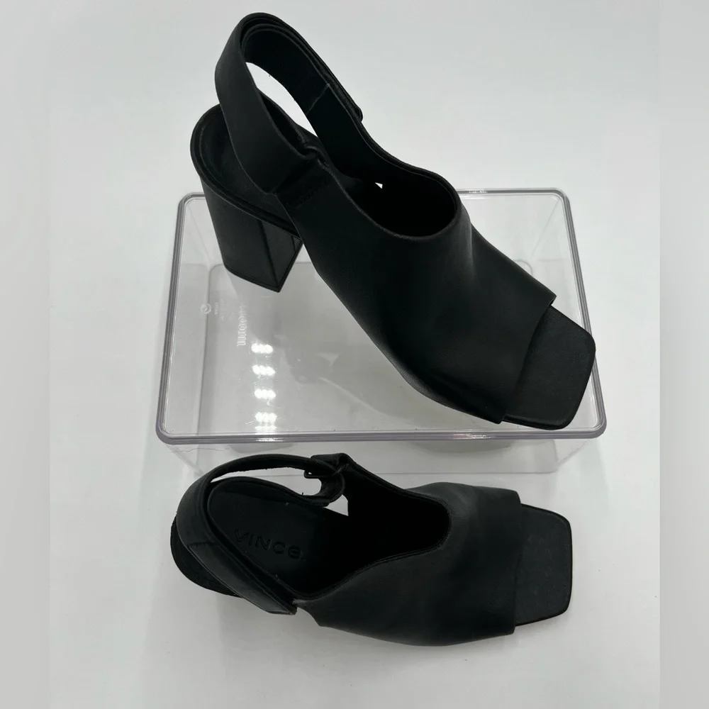 Women's Vince Niara Block Heel‎ Slingback Sandal In Black size 5.5M